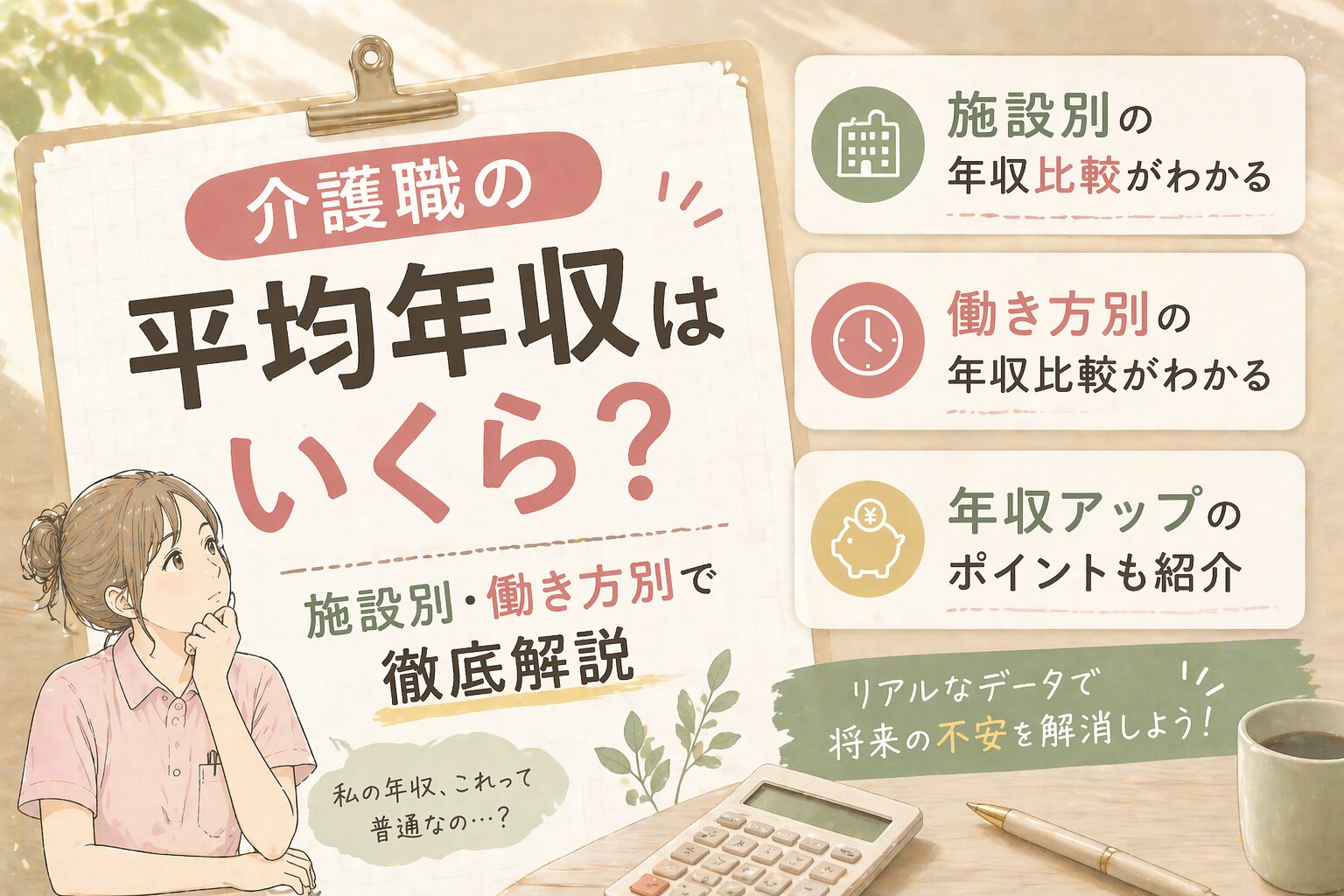 介護職の平均年収はいくら？施設別の手取り早見表で丸わかり