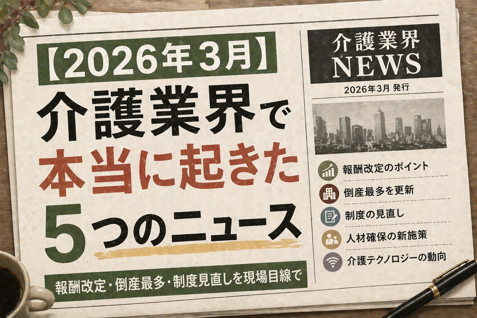 【2026年3月】介護業界ニュース5選｜報酬改定・倒産最多を現場目線で